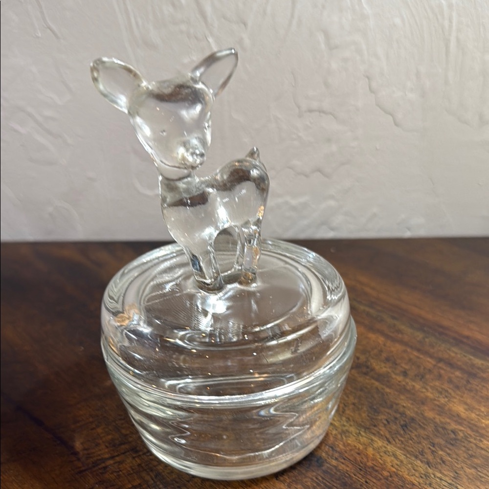 Clear Glass Deer Deer Powder Box/Trinket Box in Excellent Condition